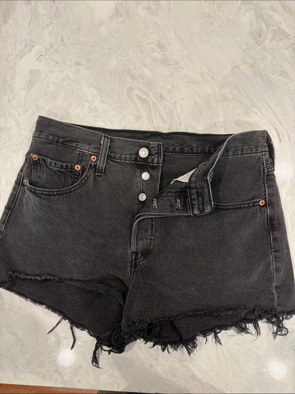 Levi's Black Distressed Raw-Hem Denim Shorts